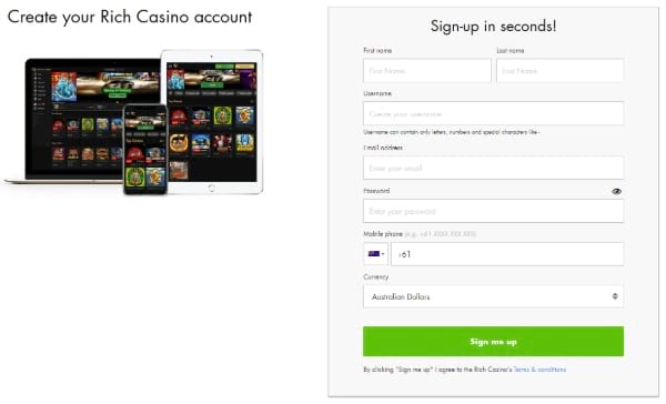 Sign Up to Rich casino